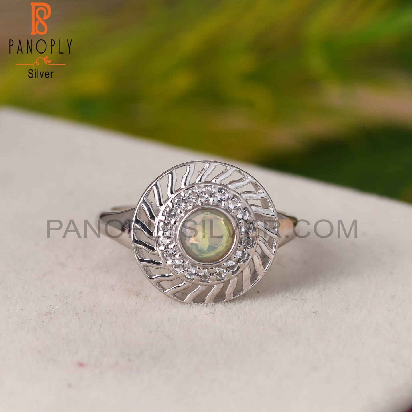 Ethiopian Opal & White Topaz Round 925 Sterling Silver Ring
