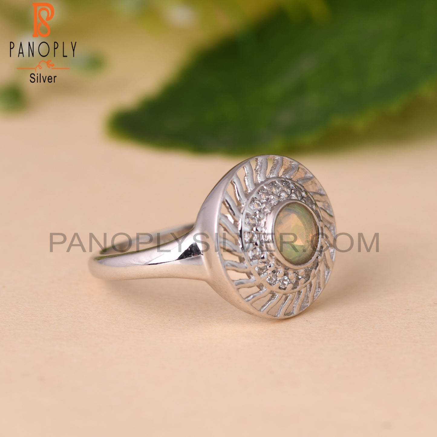 Ethiopian Opal & White Topaz Round 925 Sterling Silver Ring