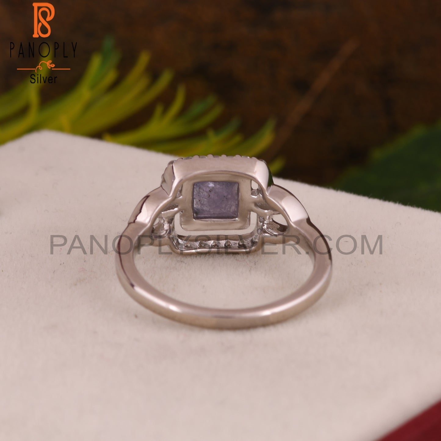 Tanzanite & White Topaz Square 925 Sterling Silver Ring
