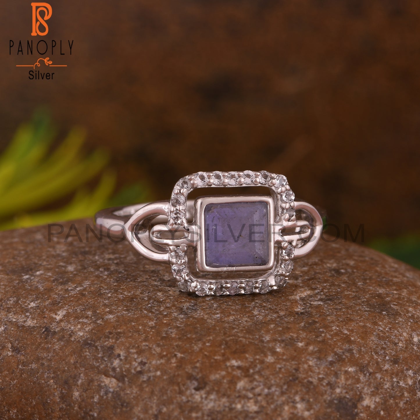 Tanzanite & White Topaz Square 925 Sterling Silver Ring
