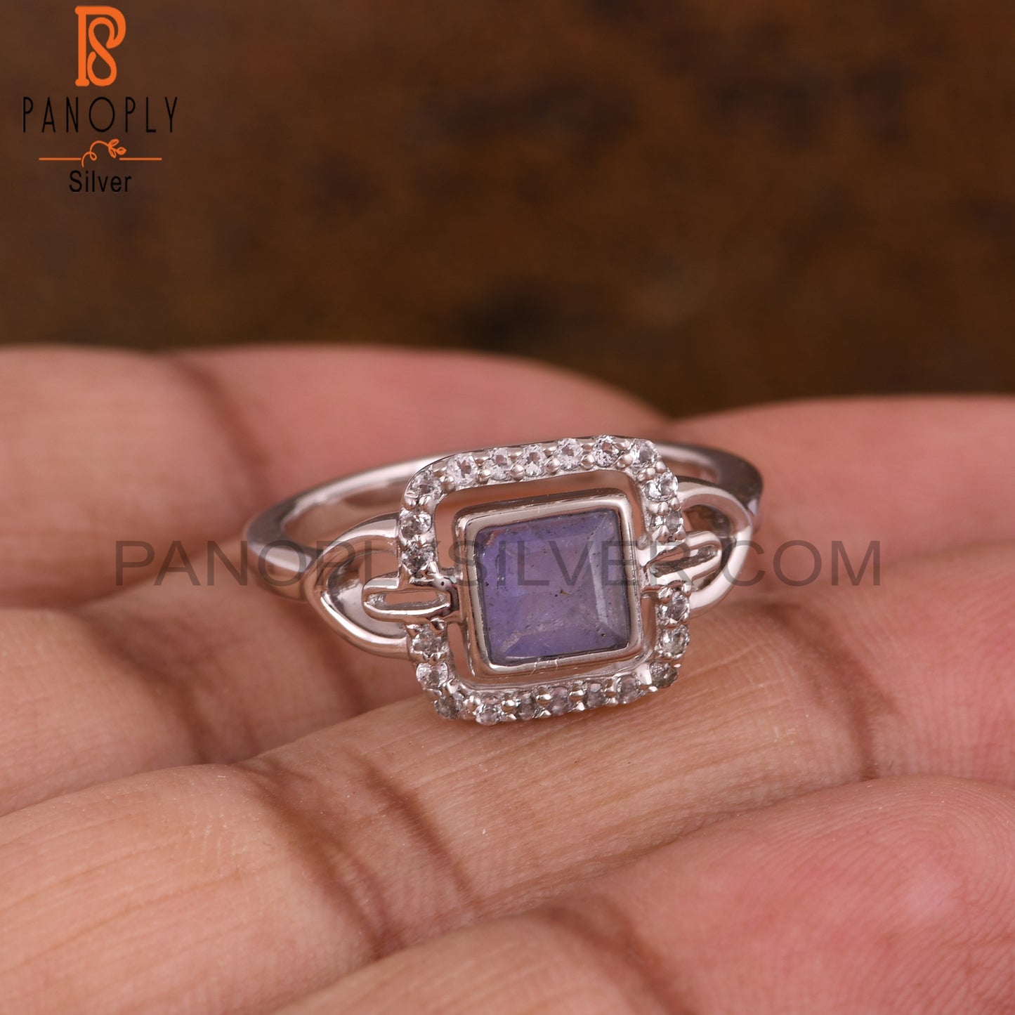 Tanzanite & White Topaz Square 925 Sterling Silver Ring