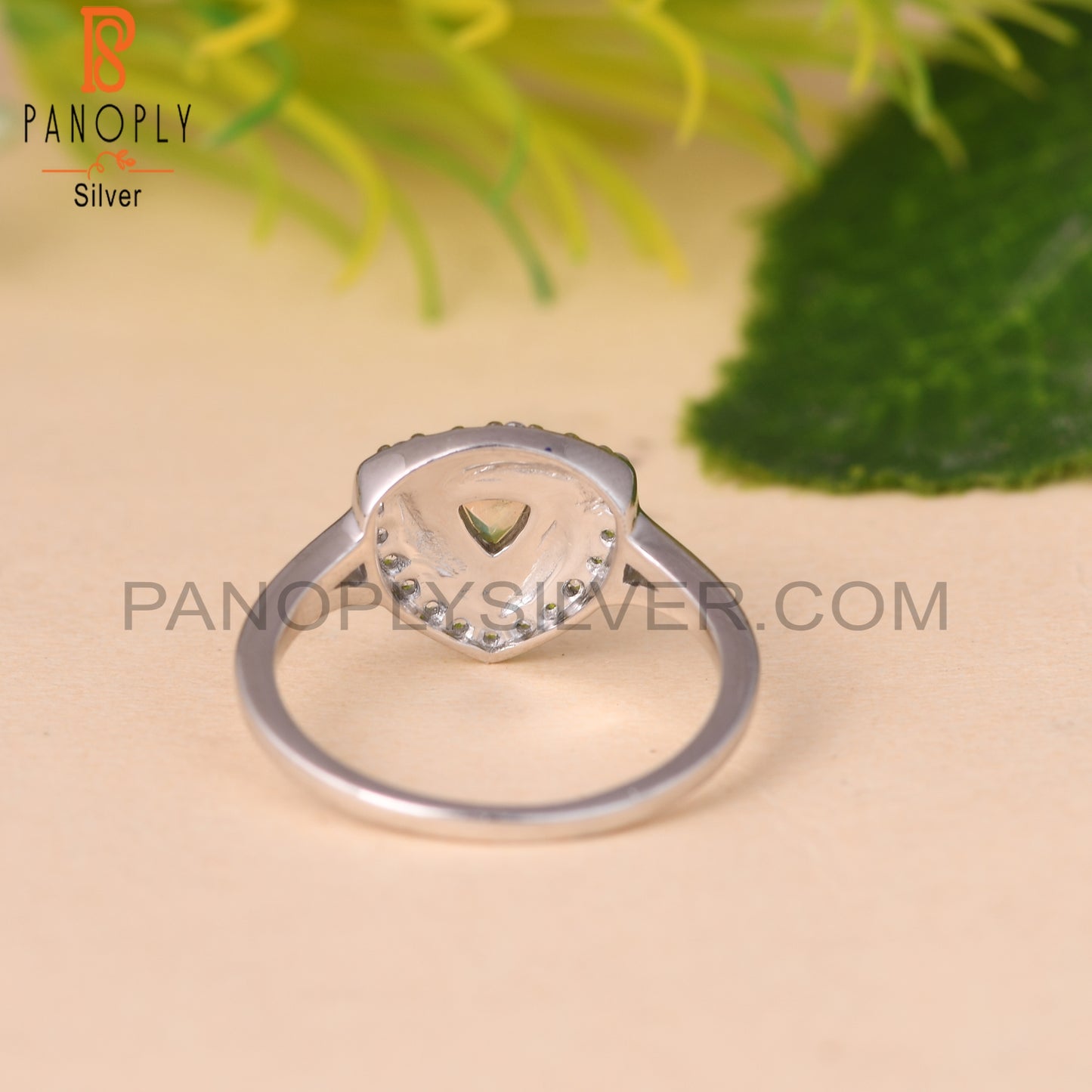 White Topaz & Ethiopian Opal 925 Sterling Silver Triangle Ring