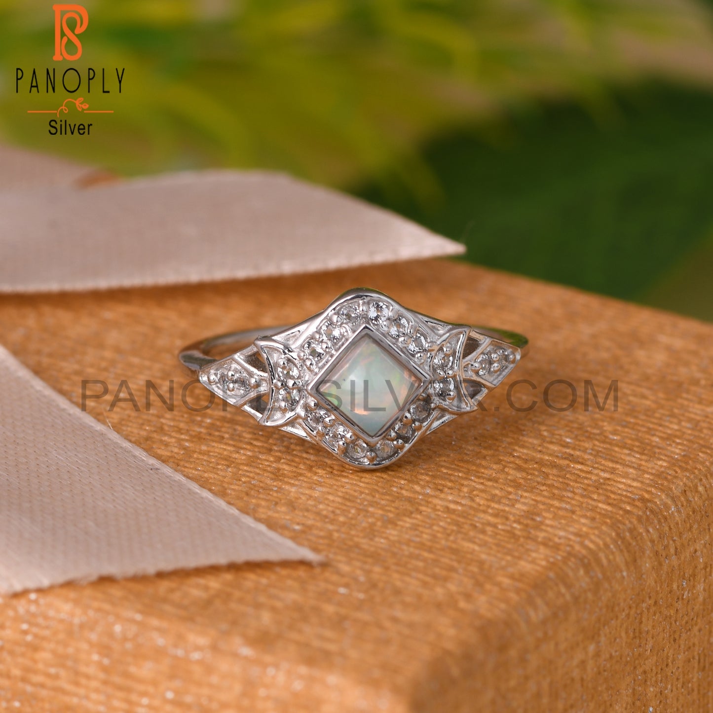 Ethiopian Opal & White Topaz 925 Sterling Silver Ring