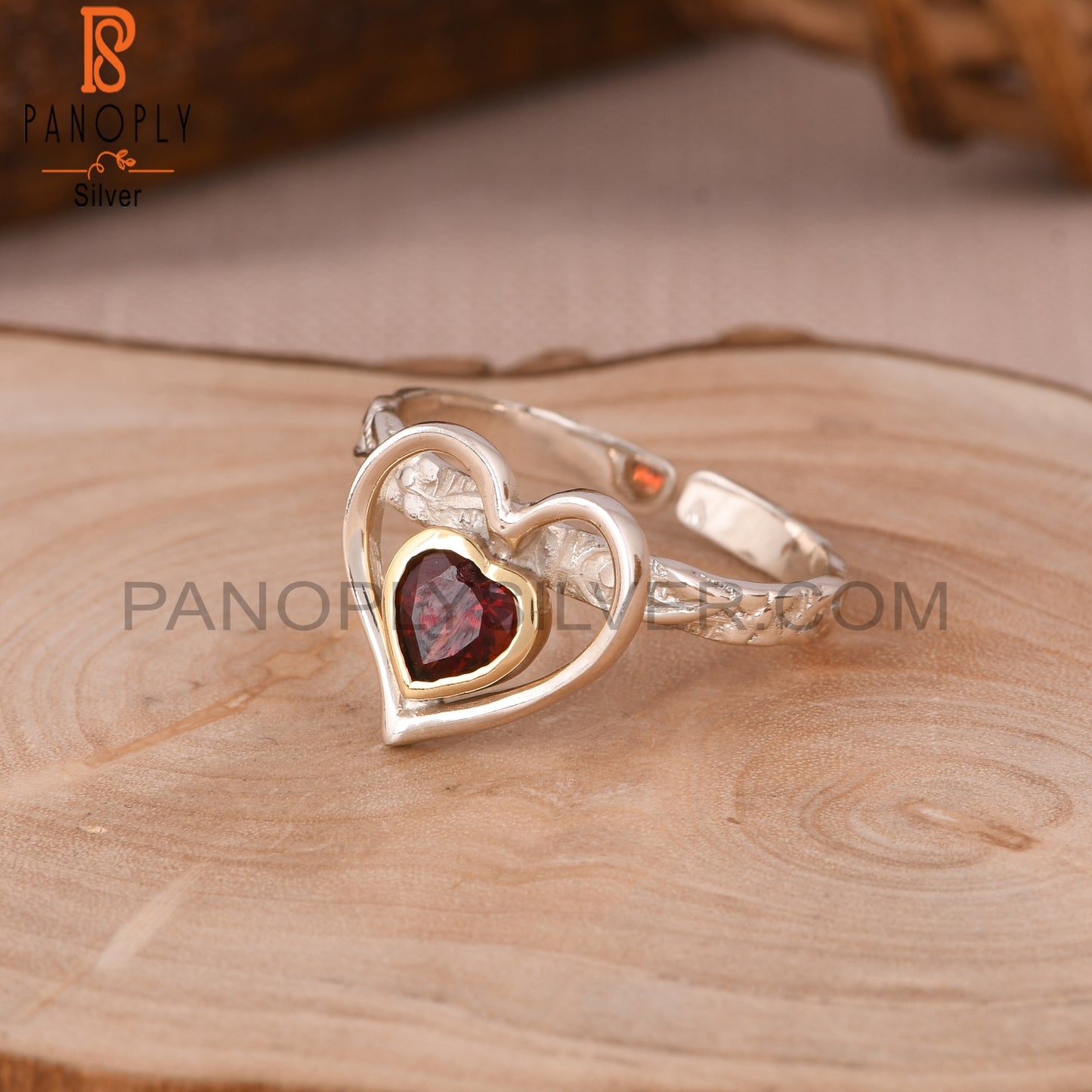 Garnet Double Heart Shape 925 Sterling Silver Ring