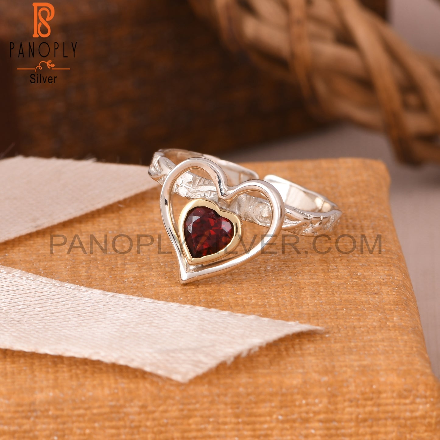 Garnet Double Heart Shape 925 Sterling Silver Ring