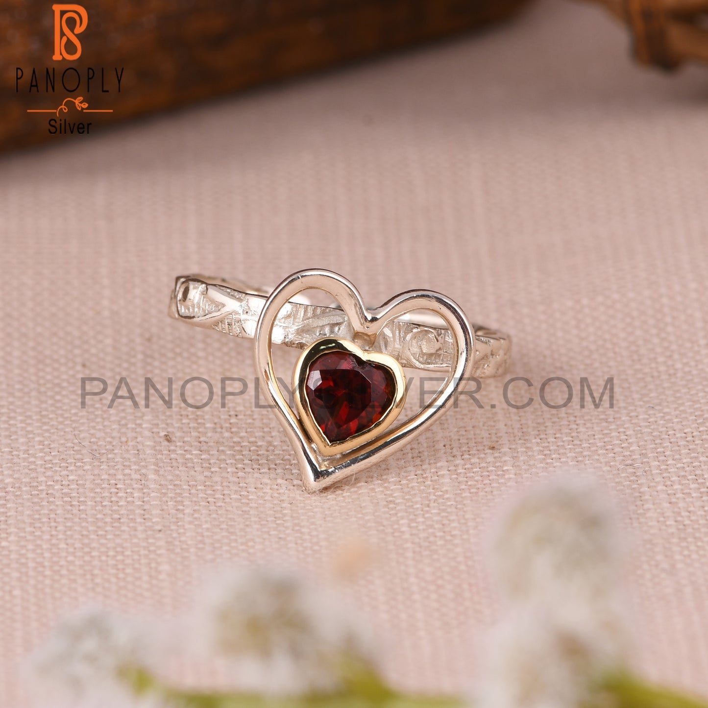 Garnet Double Heart Shape 925 Sterling Silver Ring