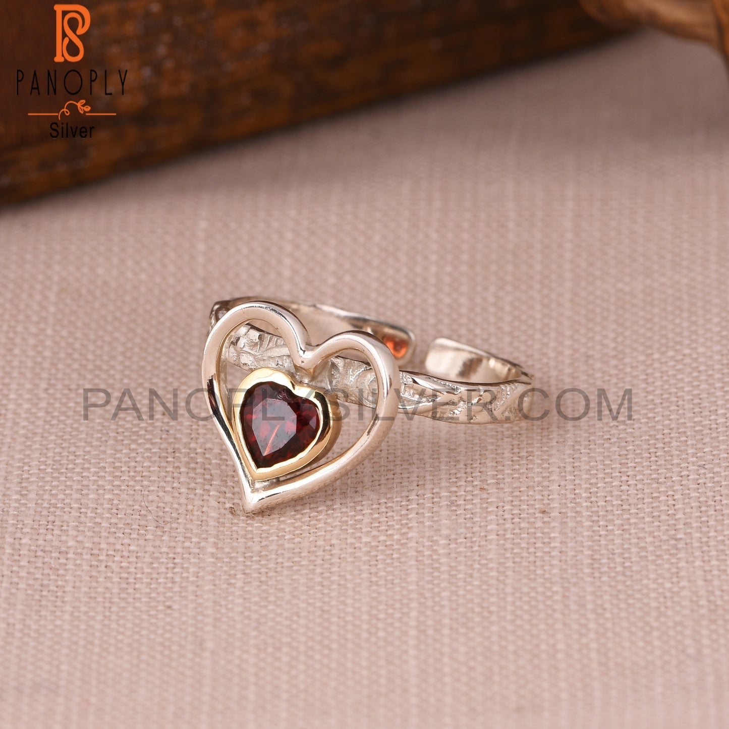 Garnet Double Heart Shape 925 Sterling Silver Ring