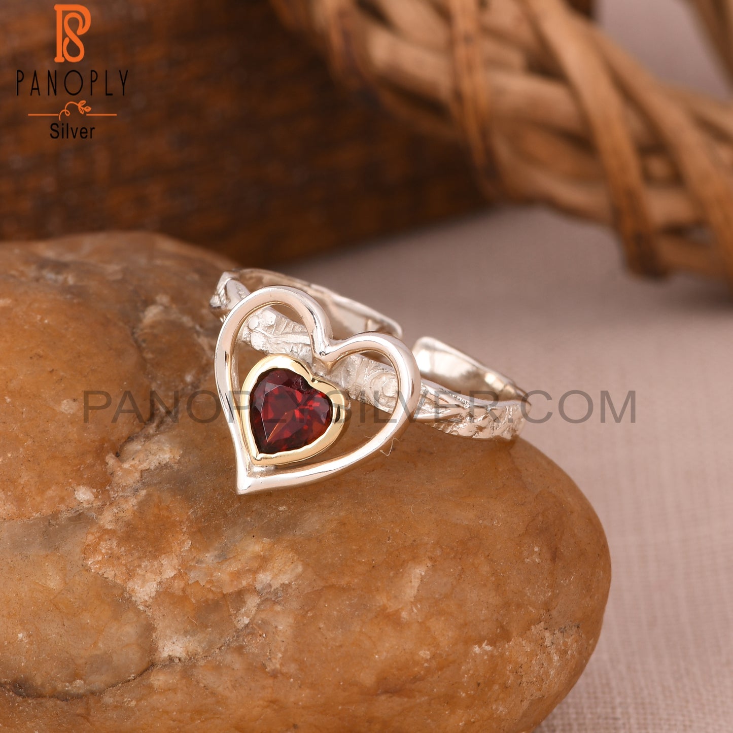Garnet Double Heart Shape 925 Sterling Silver Ring