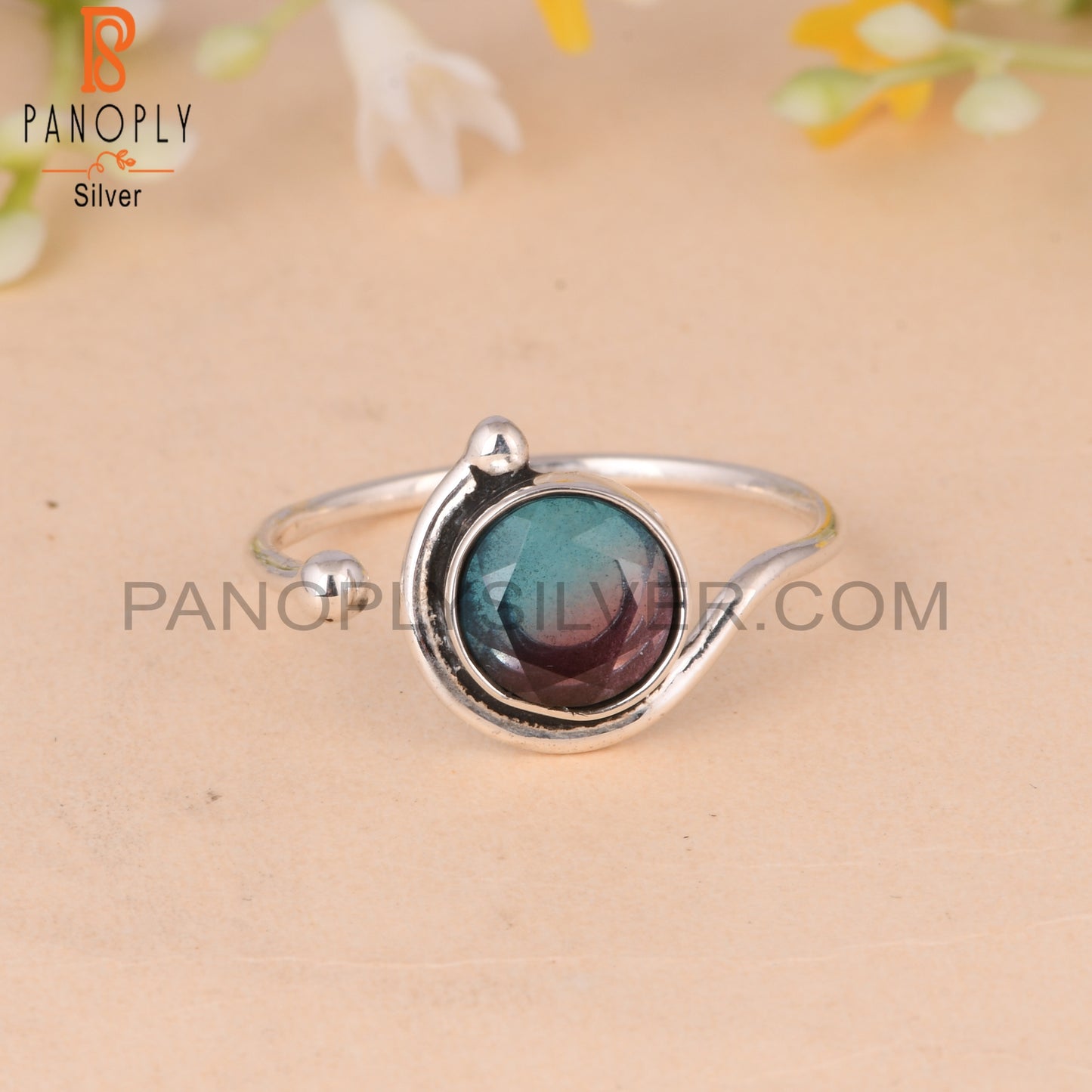 Bio Alexandrite Doublet Quartz 925 Silver Adjustable Ring