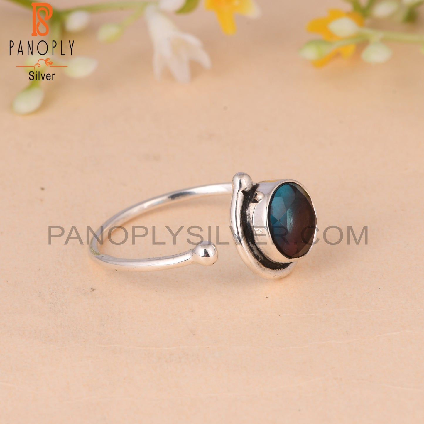 Bio Alexandrite Doublet Quartz 925 Silver Adjustable Ring