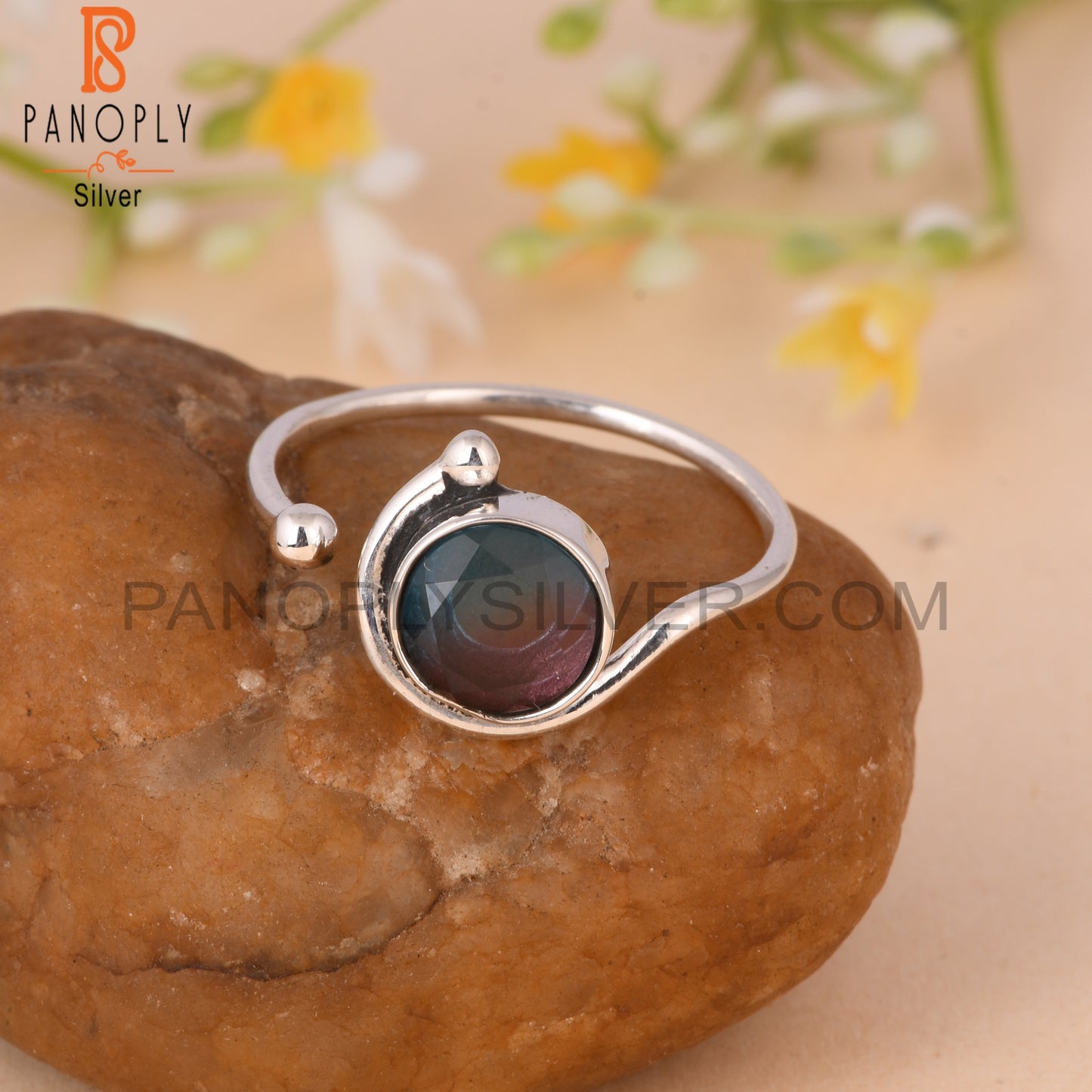 Bio Alexandrite Doublet Quartz 925 Silver Adjustable Ring