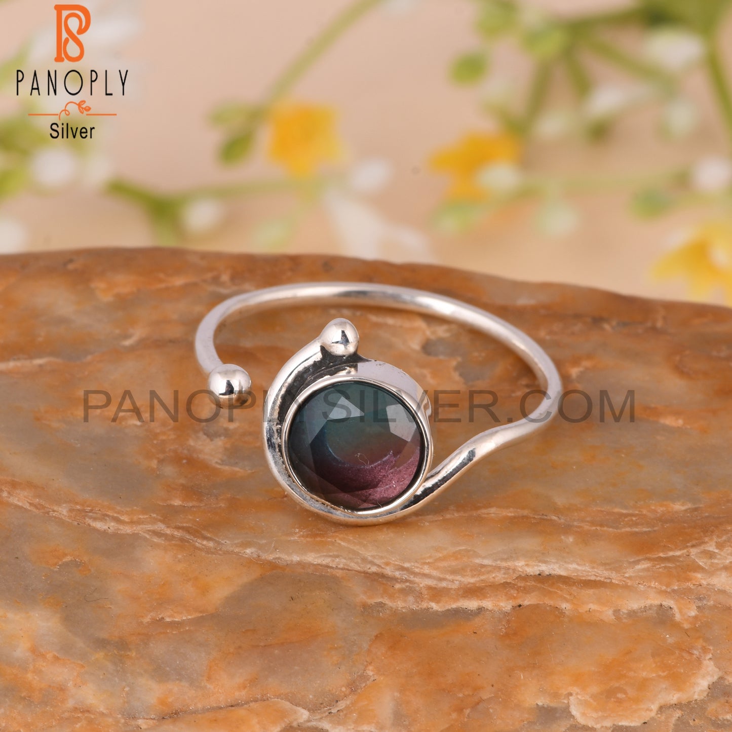 Bio Alexandrite Doublet Quartz 925 Silver Adjustable Ring