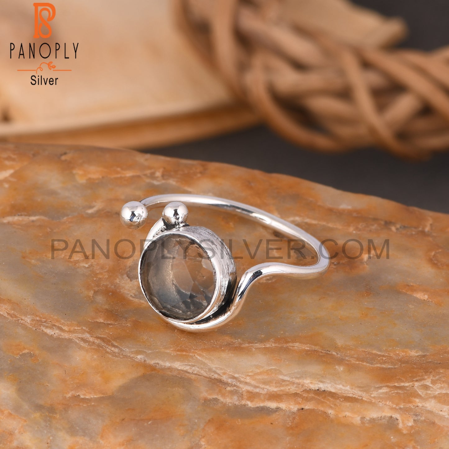 Fluorite Round 925 Sterling Silver Ring