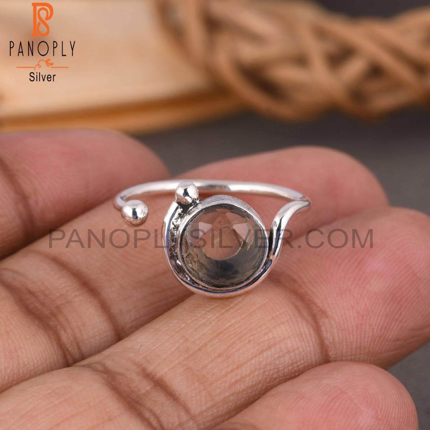 Fluorite Round 925 Sterling Silver Ring