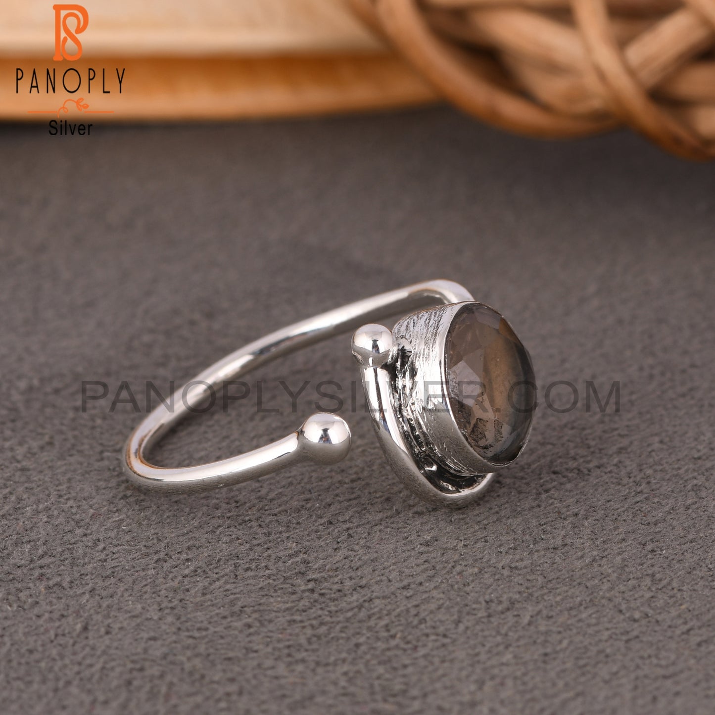 Fluorite Round 925 Sterling Silver Ring
