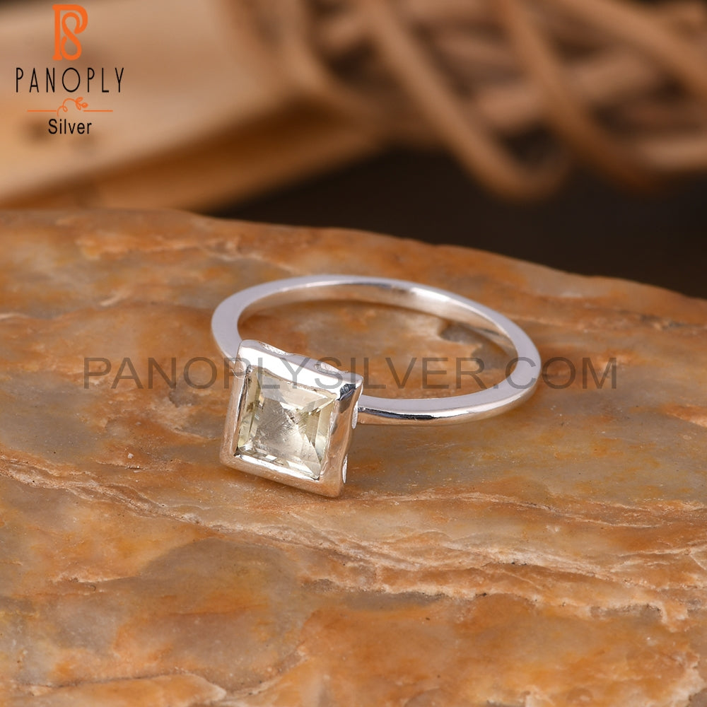 Lemon Topaz Square Shape 925 Sterling Silver Ring