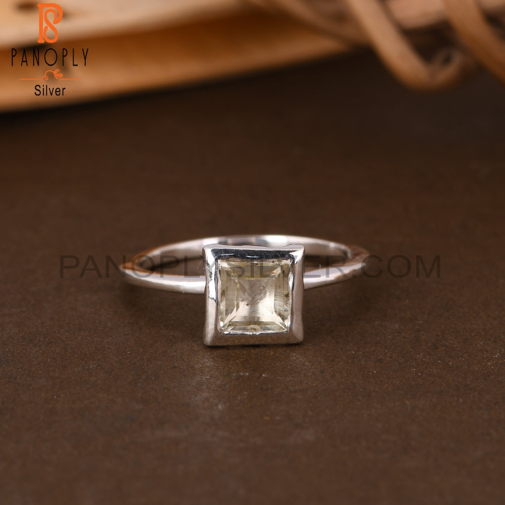 Lemon Topaz Square Shape 925 Sterling Silver Ring