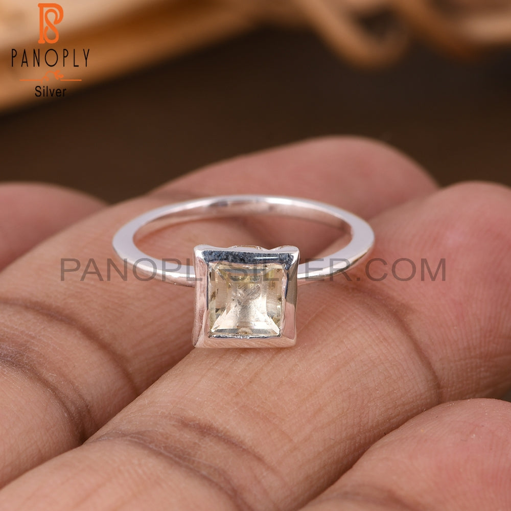 Lemon Topaz Square Shape 925 Sterling Silver Ring