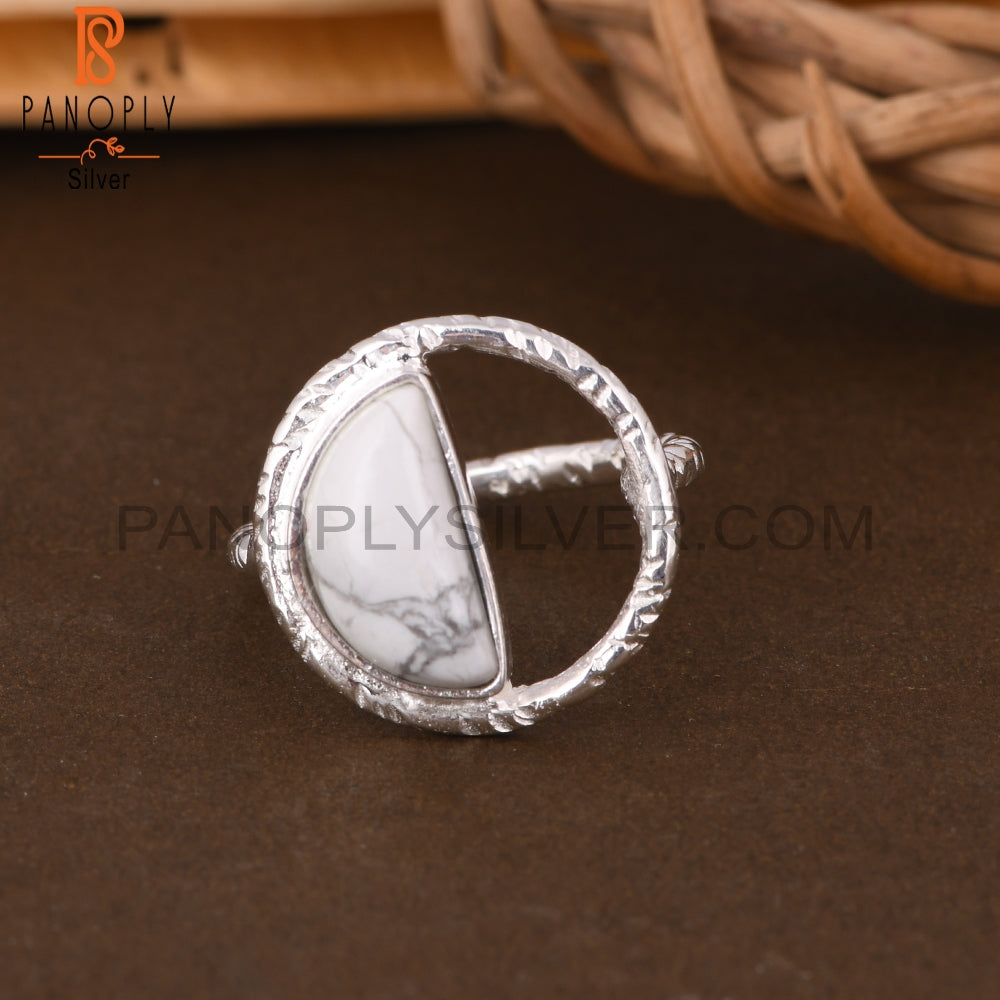 Howlite D Shape 925 Sterling Silver Ring