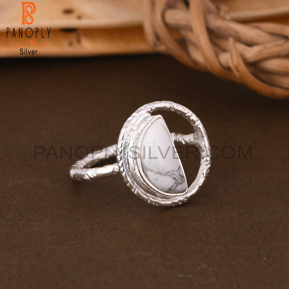 Howlite D Shape 925 Sterling Silver Ring