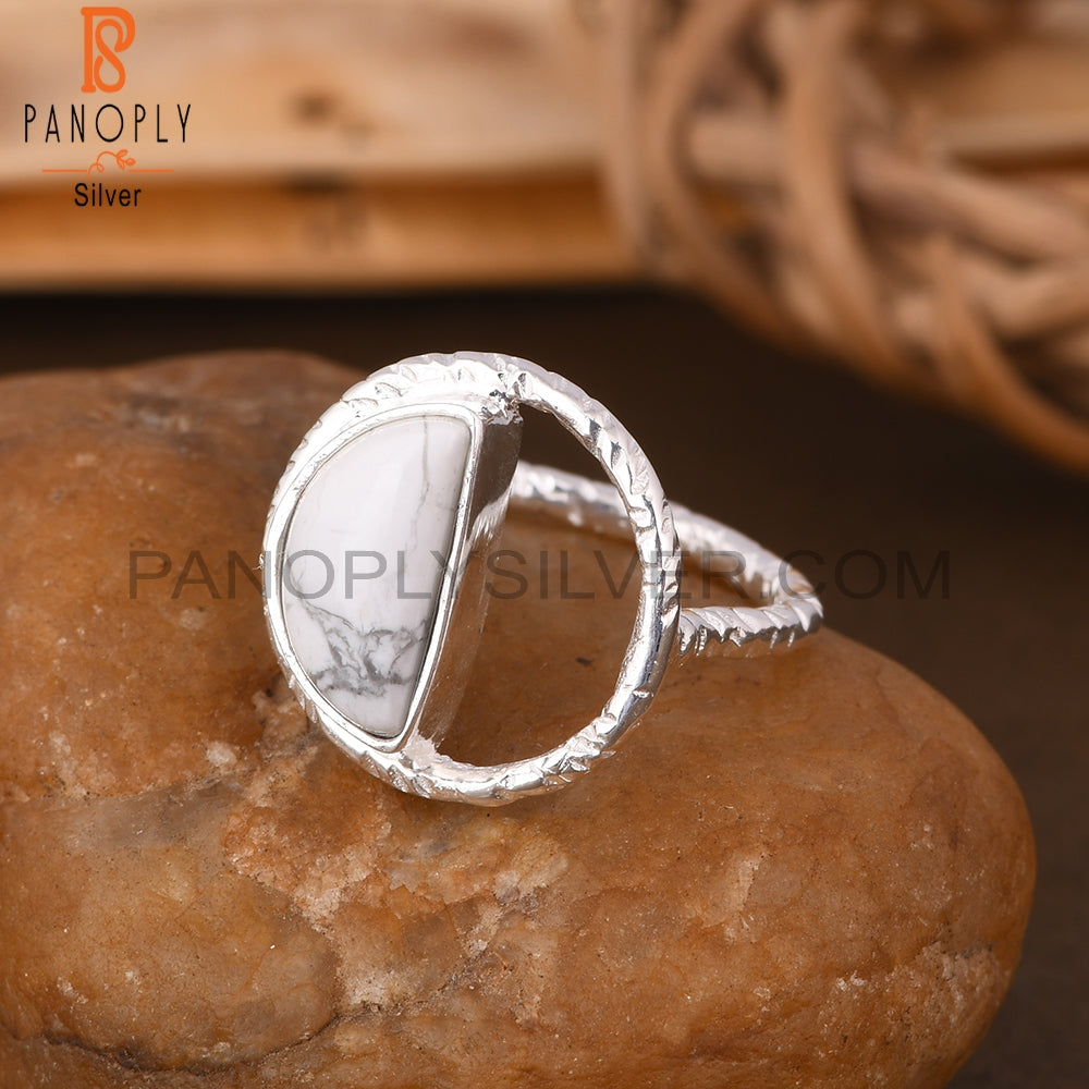 Howlite D Shape 925 Sterling Silver Ring