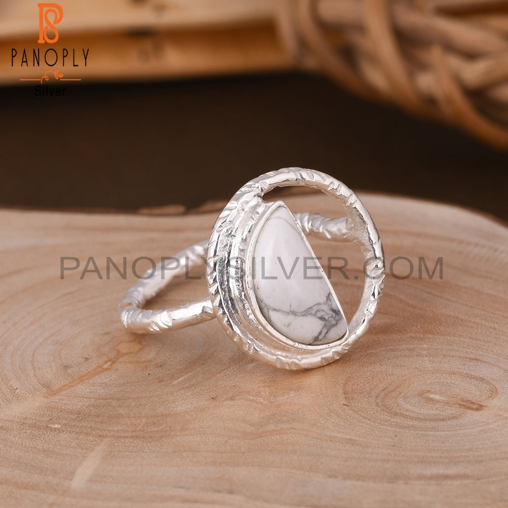 Howlite D Shape 925 Sterling Silver Ring
