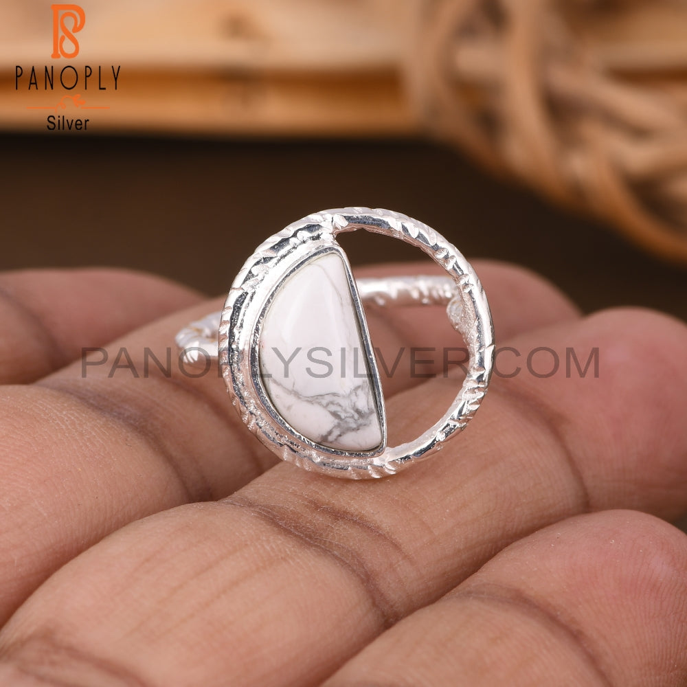 Howlite D Shape 925 Sterling Silver Ring