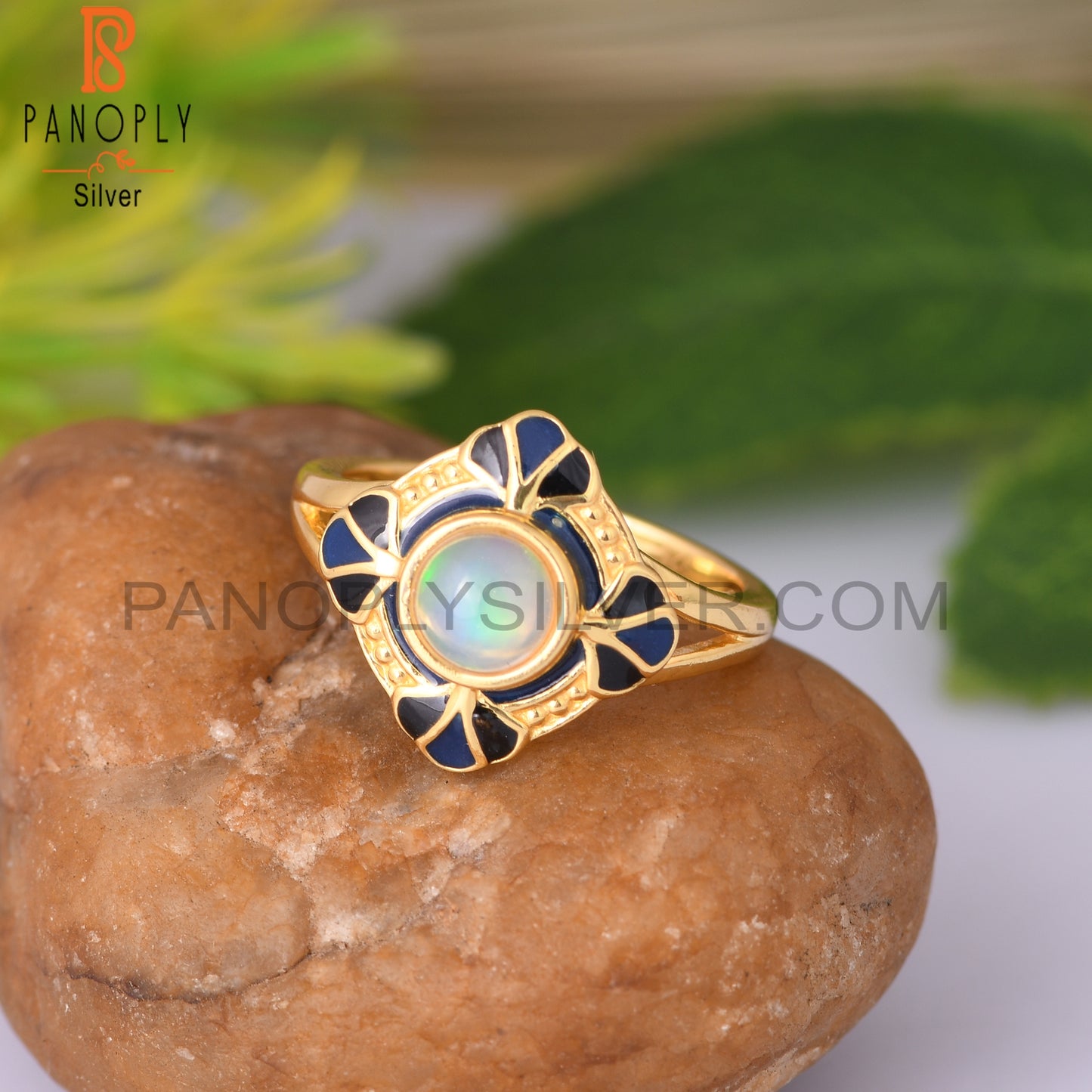 Ethiopian Opal 925 Sterling Silver Wedding Ring