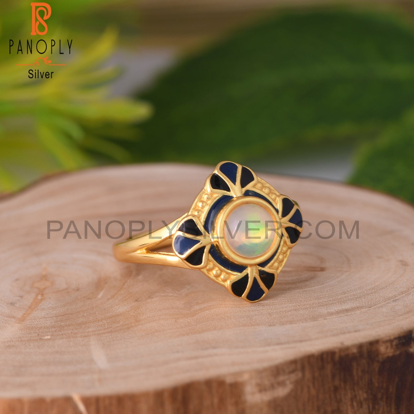 Ethiopian Opal 925 Sterling Silver Wedding Ring