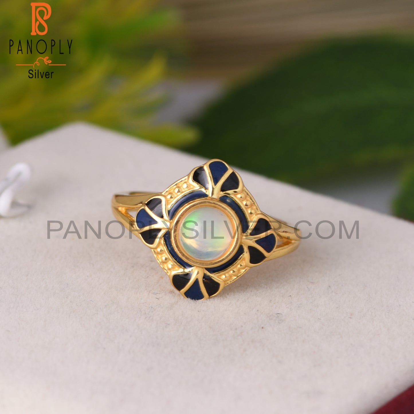 Ethiopian Opal 925 Sterling Silver Wedding Ring