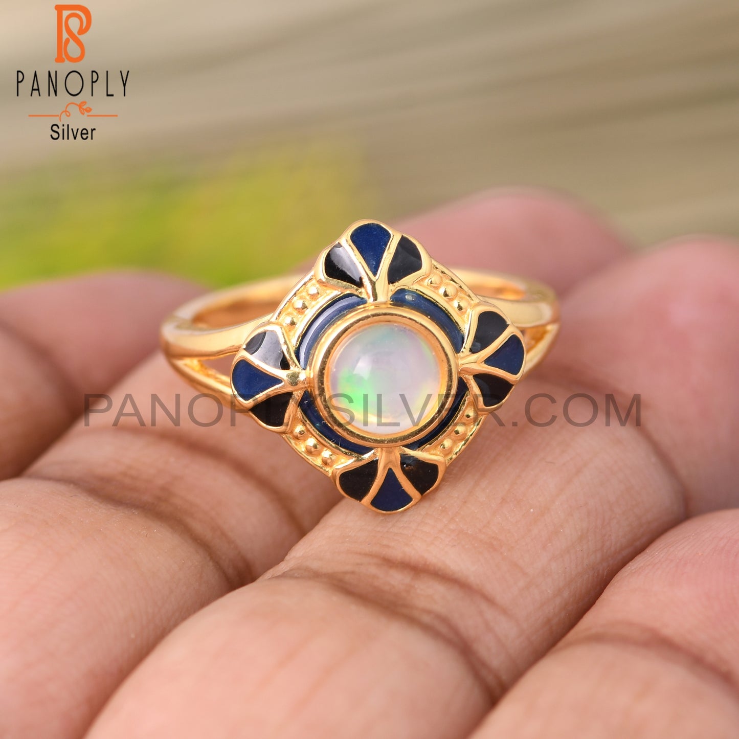 Ethiopian Opal 925 Sterling Silver Wedding Ring