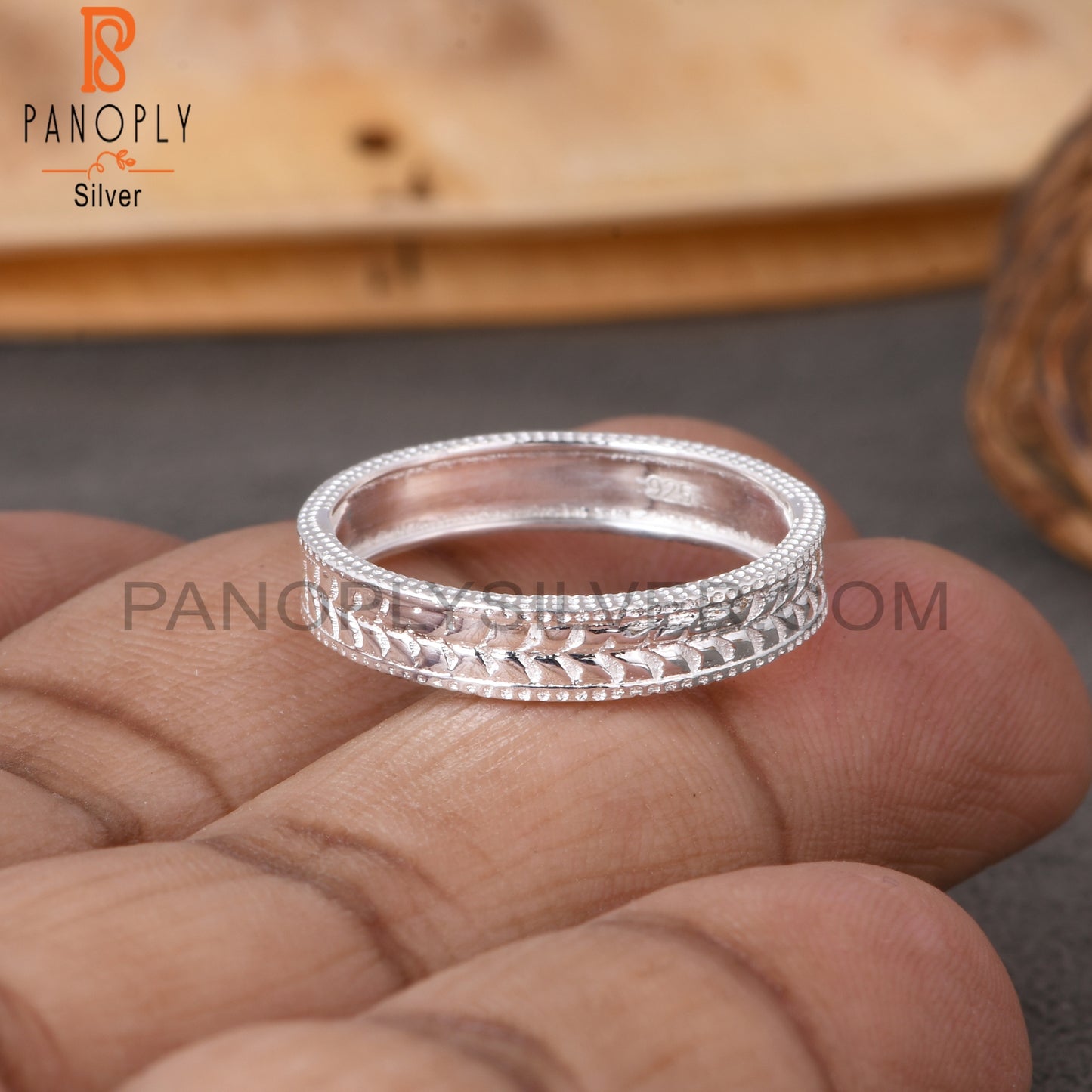 Handmade 925 Sterling Silver Leaf Pattern Ring