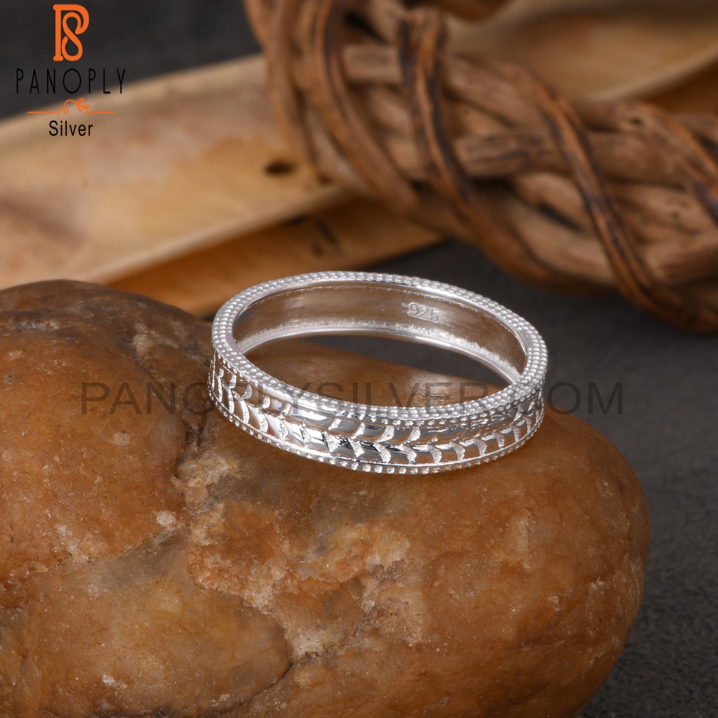 Handmade 925 Sterling Silver Leaf Pattern Ring