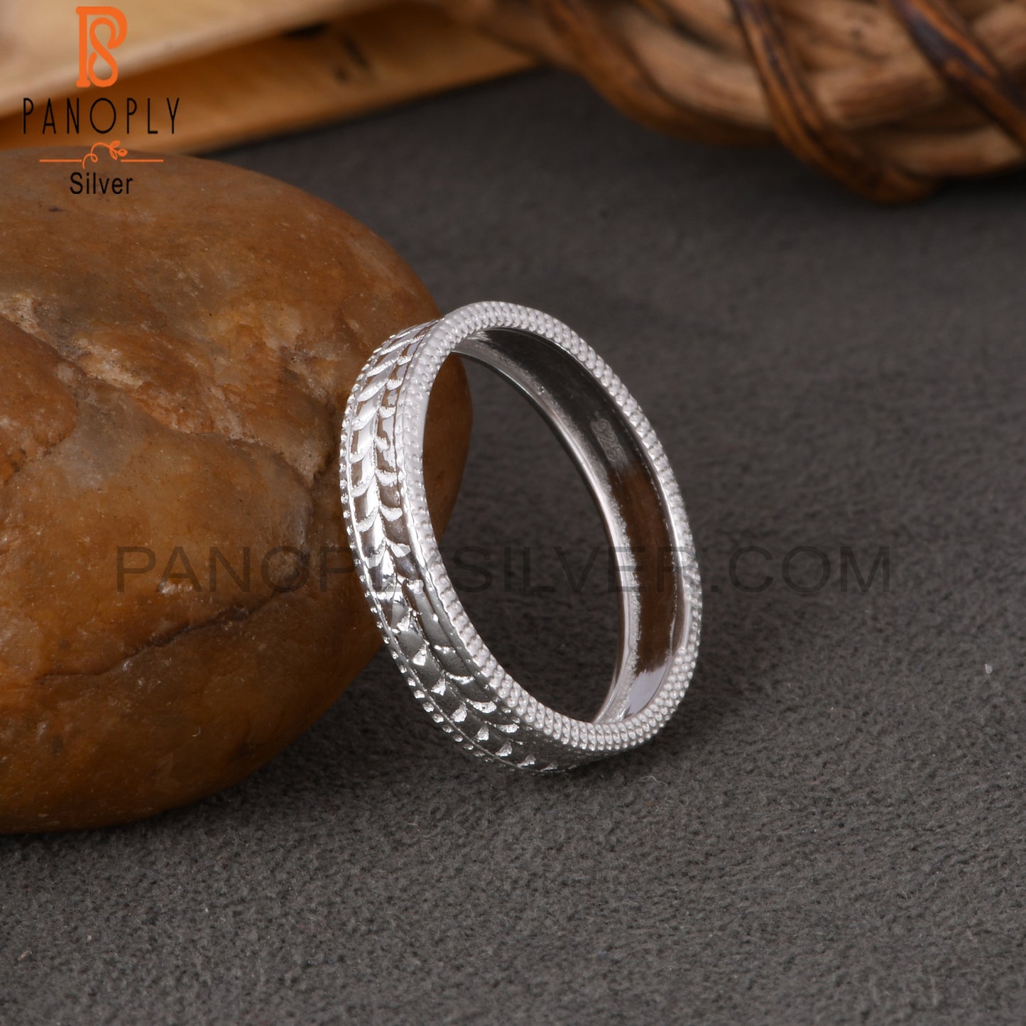 Handmade 925 Sterling Silver Leaf Pattern Ring