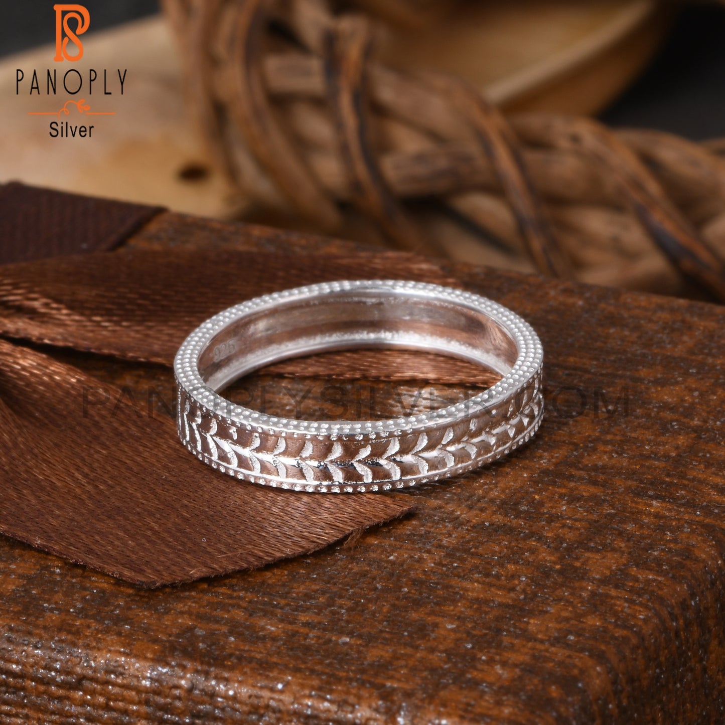 Handmade 925 Sterling Silver Leaf Pattern Ring