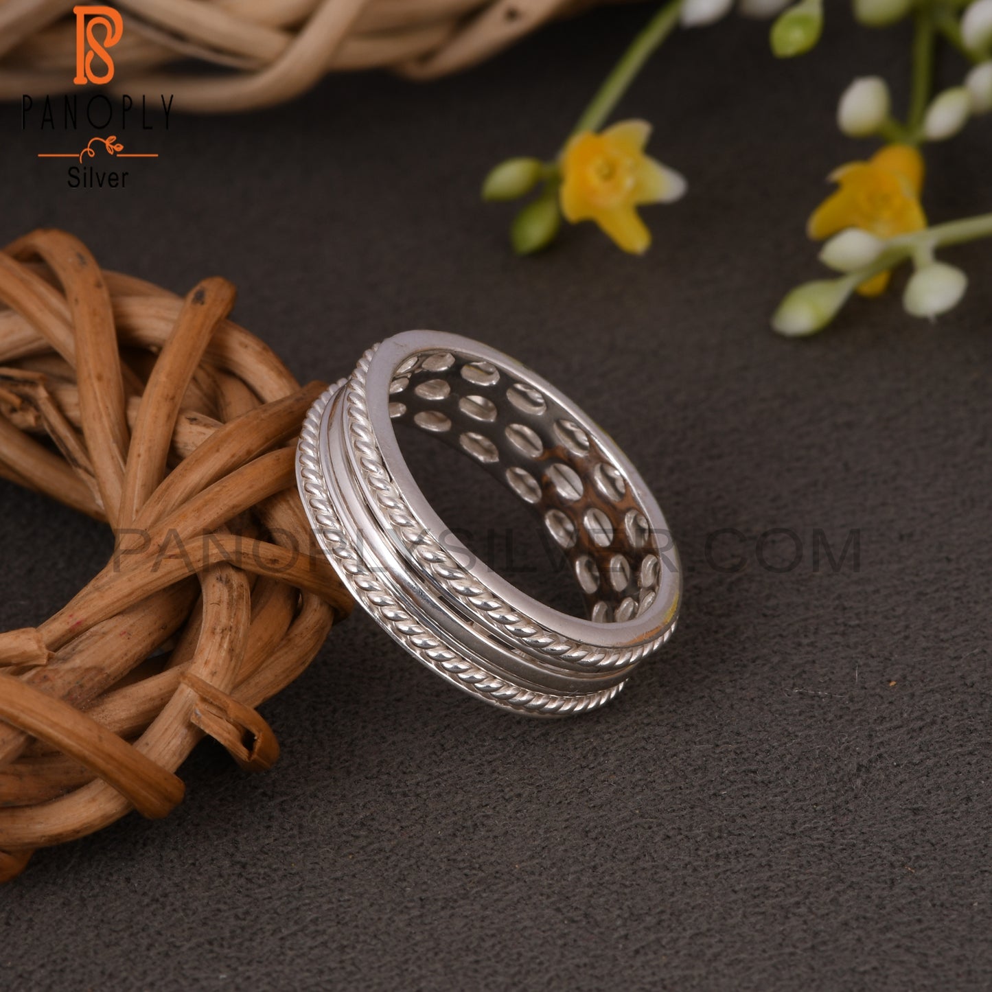 Two Band Twist Spinner Sterling Silver 925 Stamp Ring