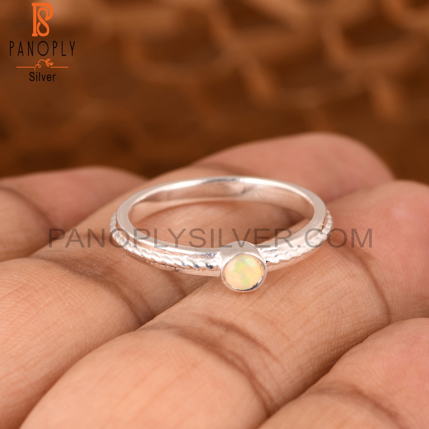 Ethiopian Opal Twist Band 925 Sterling Silver Ring