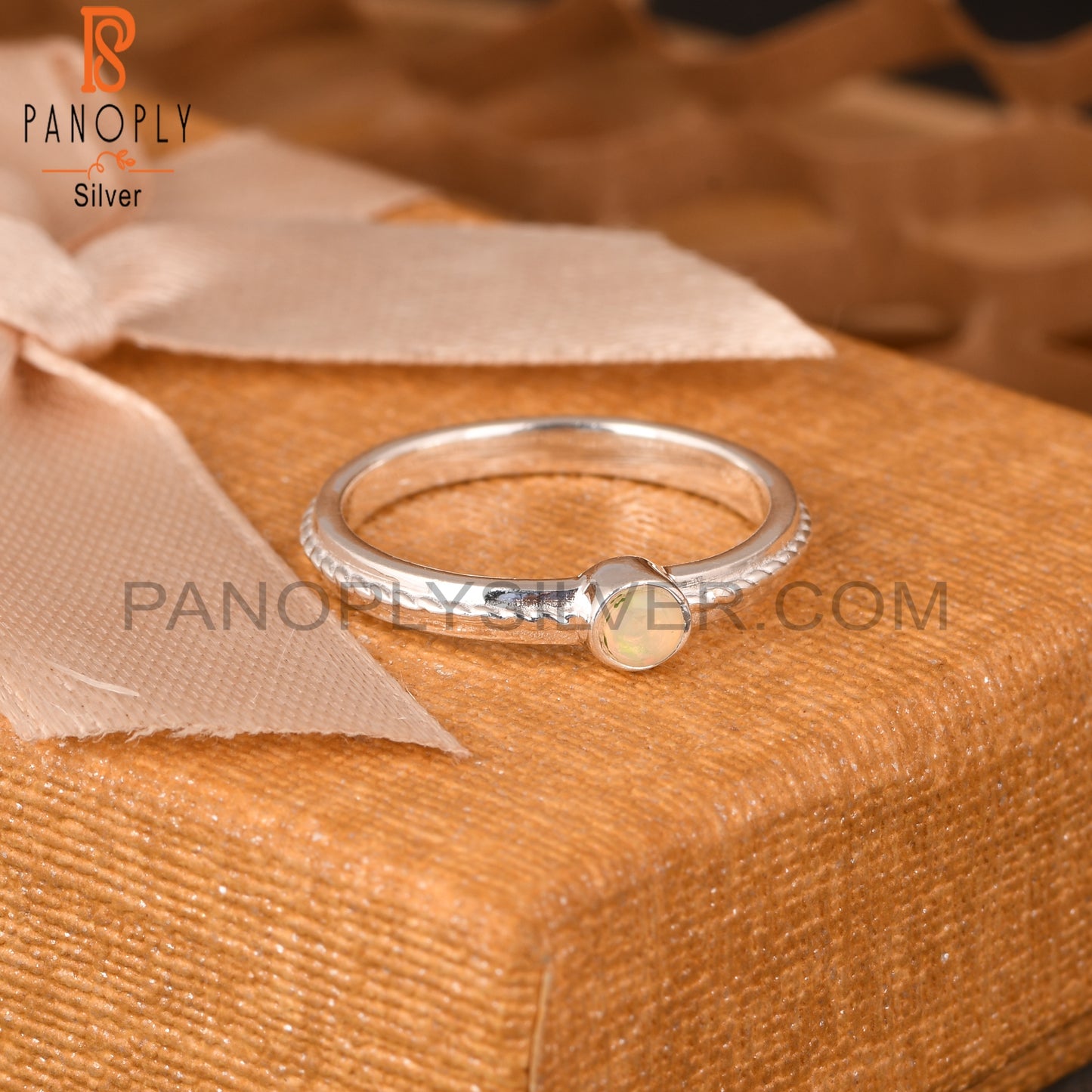 Ethiopian Opal Twist Band 925 Sterling Silver Ring