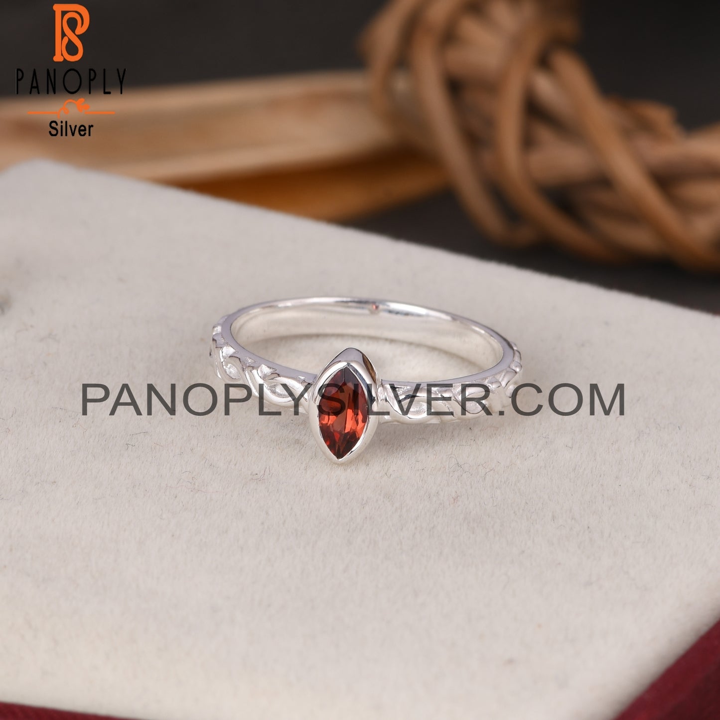 Garnet Marquise Shape 925 Sterling Silver Ring