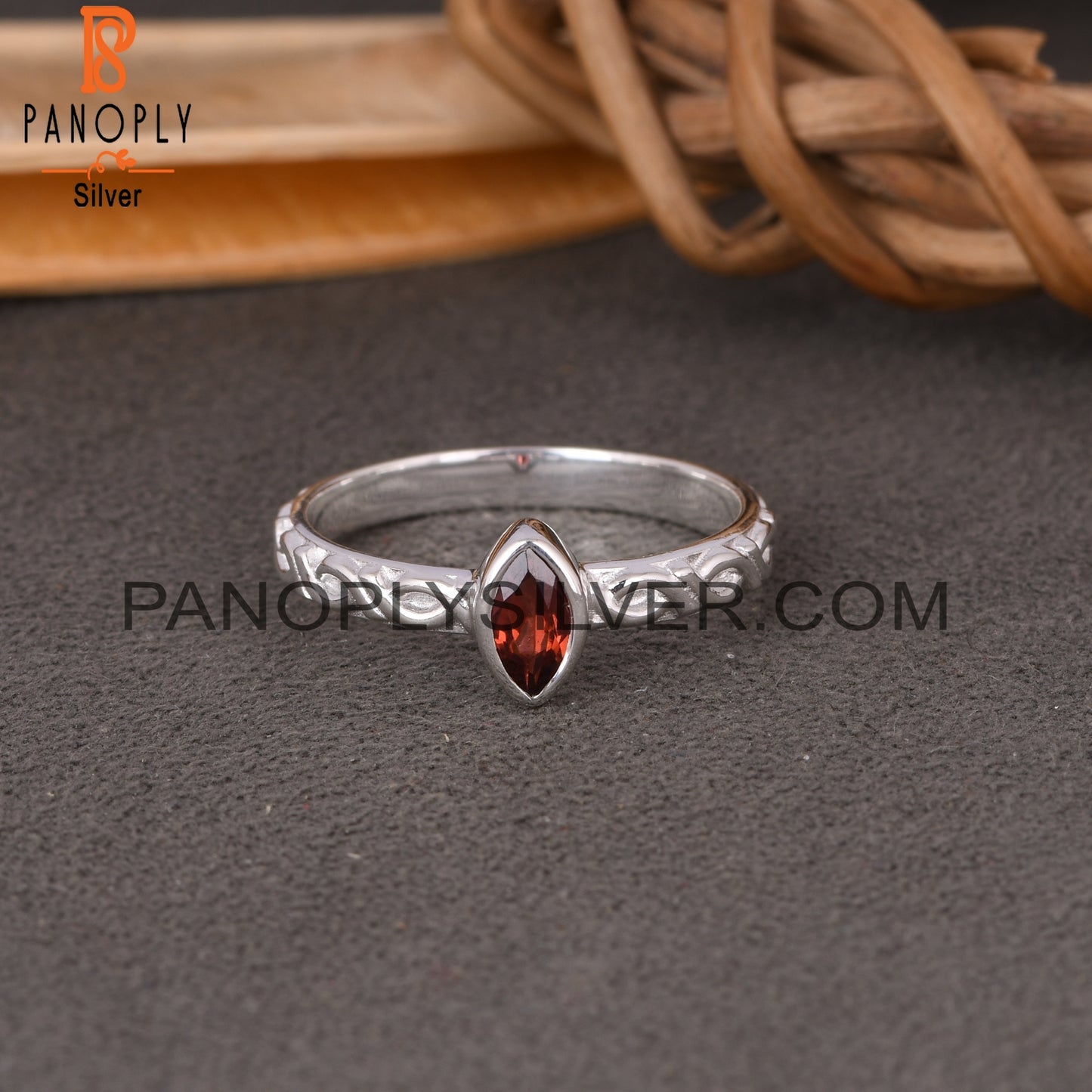 Garnet Marquise Shape 925 Sterling Silver Ring