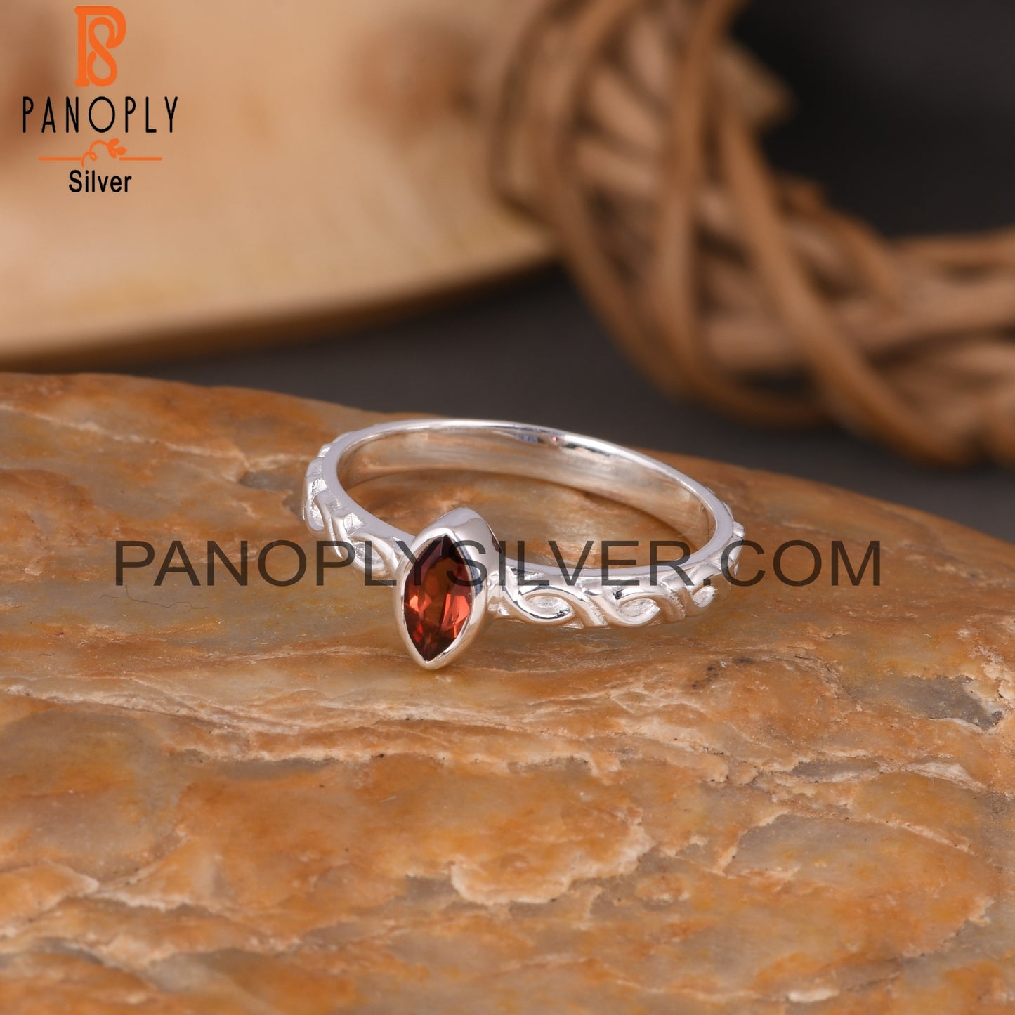 Garnet Marquise Shape 925 Sterling Silver Ring