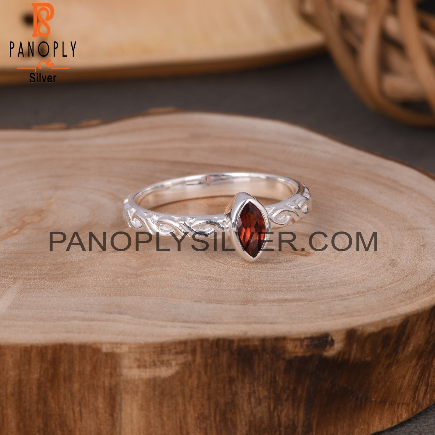 Garnet Marquise Shape 925 Sterling Silver Ring