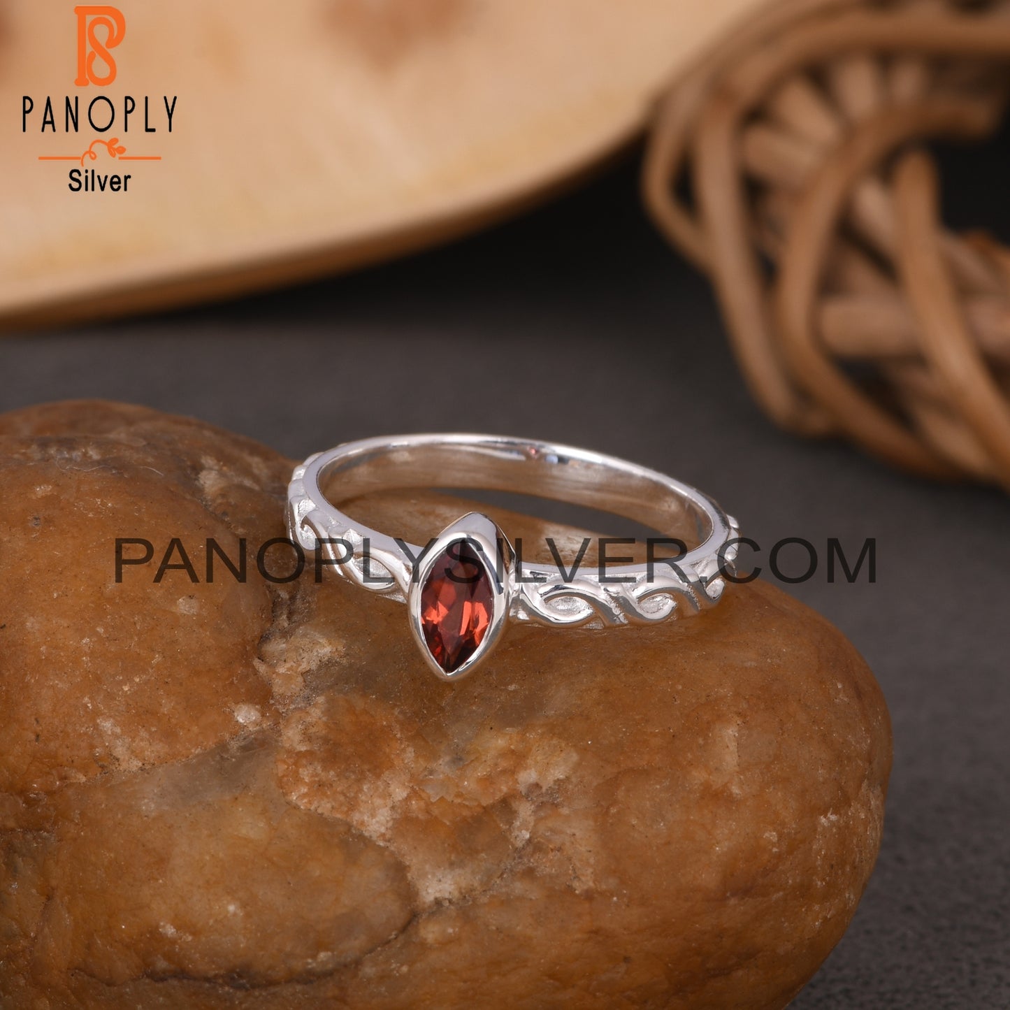 Garnet Marquise Shape 925 Sterling Silver Ring