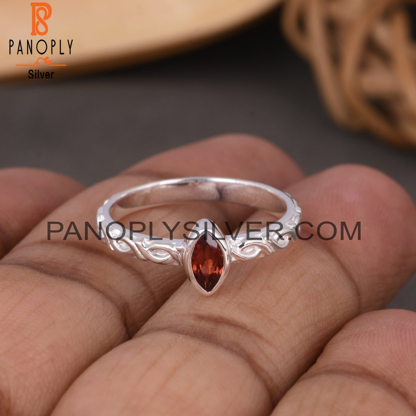 Garnet Marquise Shape 925 Sterling Silver Ring