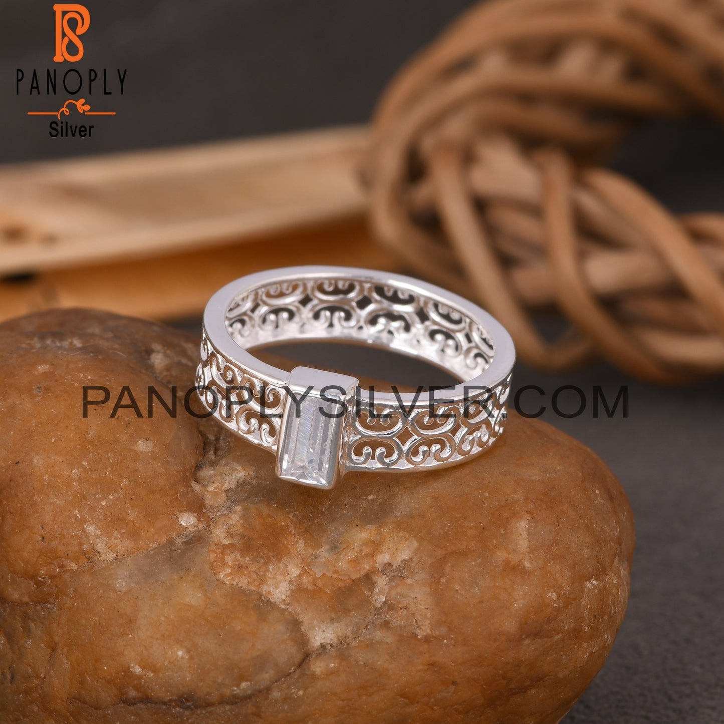 Branch Spinner Cubic Zirconia 925 Sterling Silver Ring