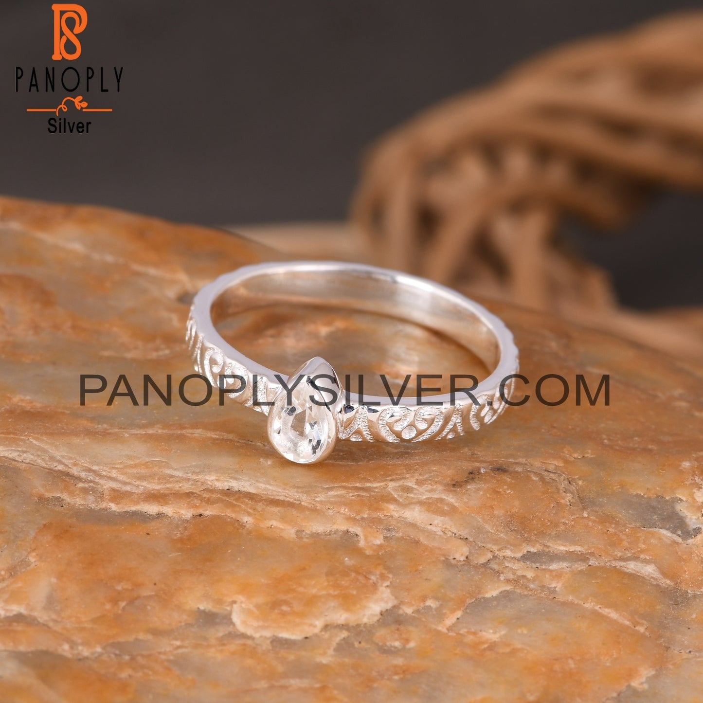 Crystal Quartz Pear 925 Sterling Silver Ring
