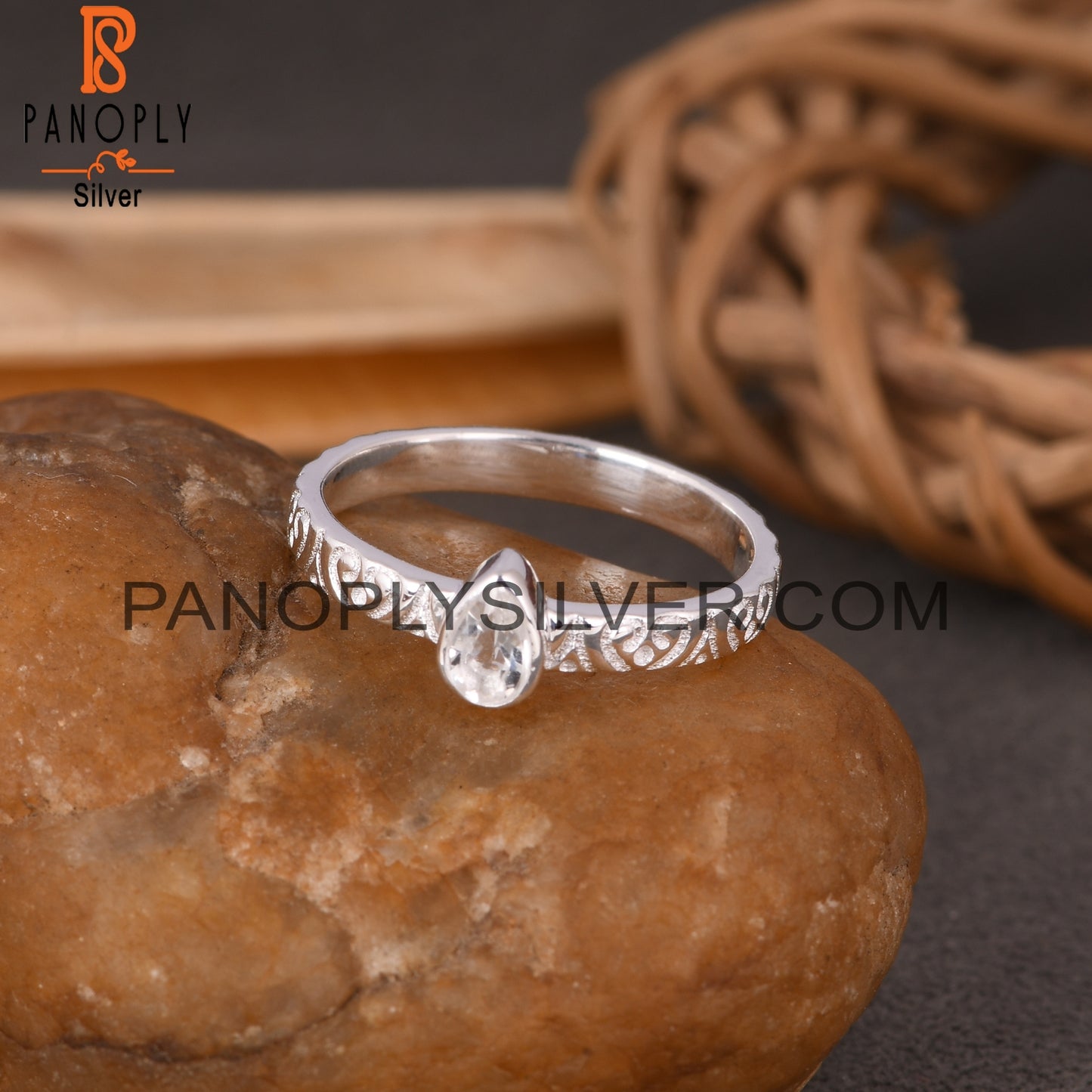 Crystal Quartz Pear 925 Sterling Silver Ring