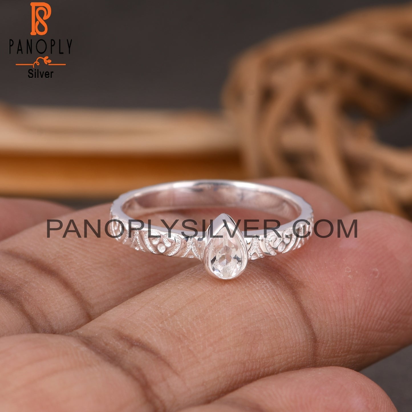 Crystal Quartz Pear 925 Sterling Silver Ring