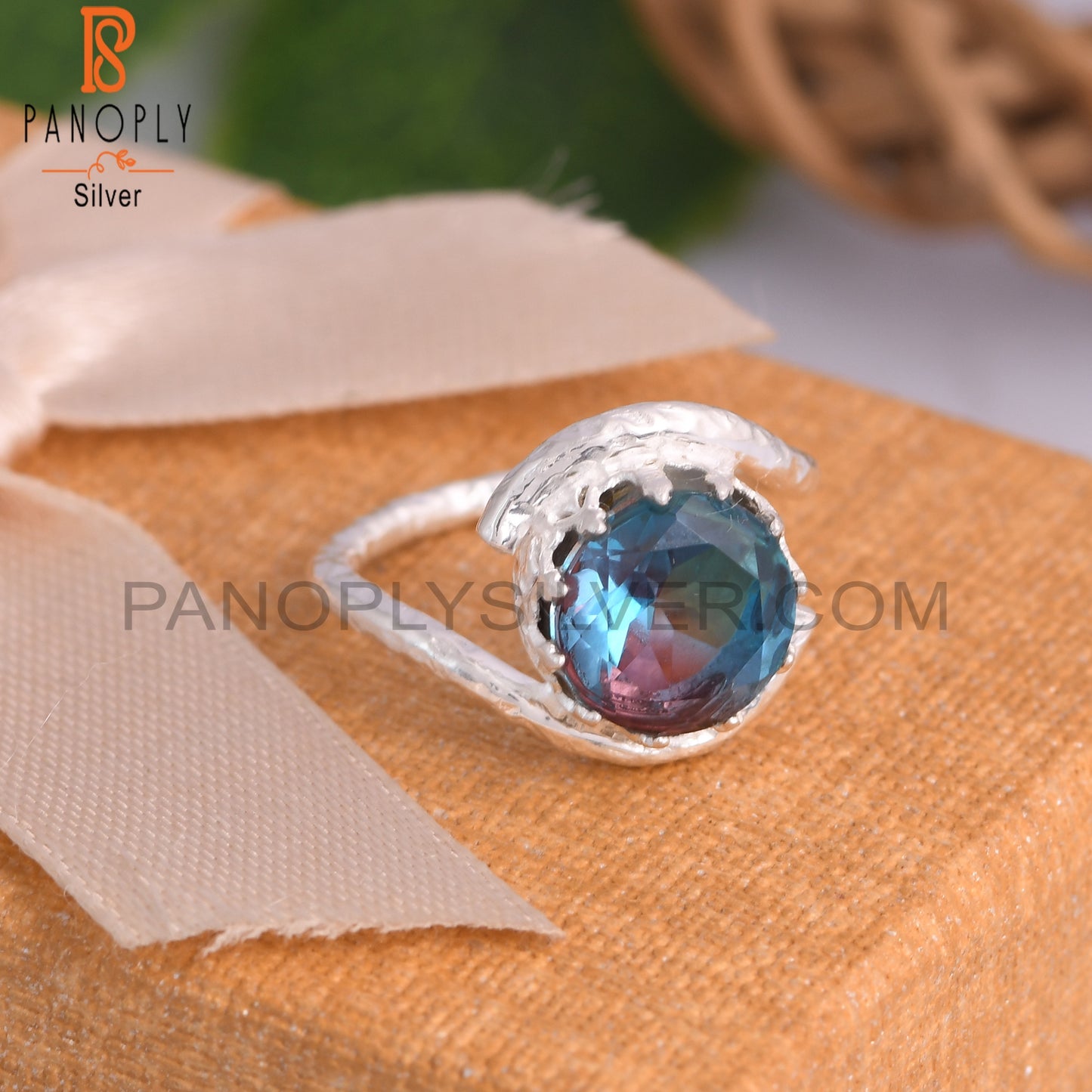 Bio Alexandrite Doublet Quartz Round 925 Sterling Silver Ring