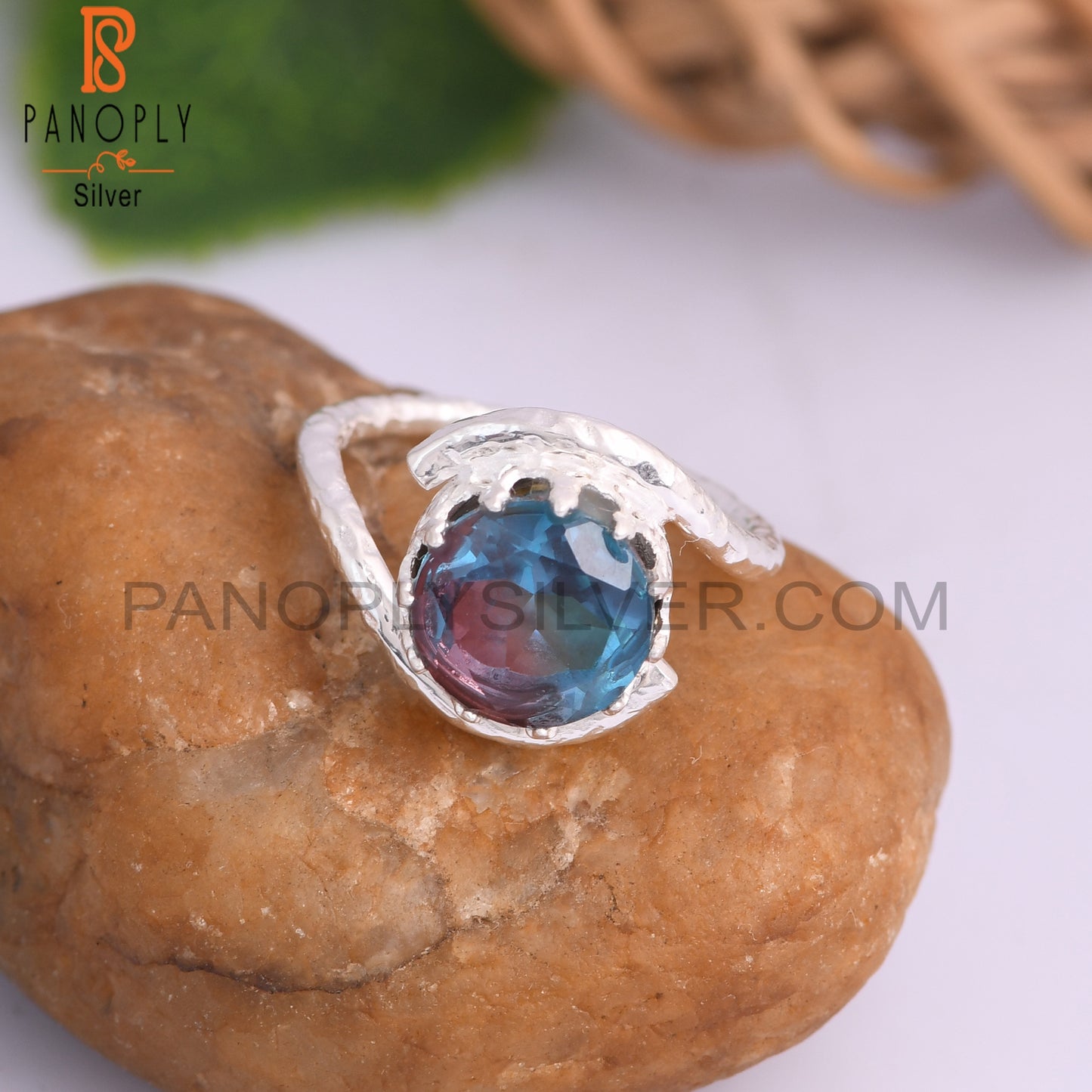 Bio Alexandrite Doublet Quartz Round 925 Sterling Silver Ring